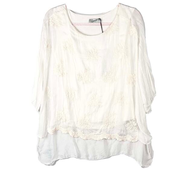 Angela Moda Italian Silk Blend Embroidered Top Size Medium NWT - Picture 1 of 8